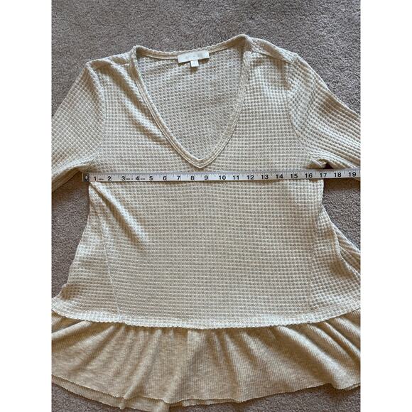 Eri + Ali Anthropologie Peplum Thermal Waffle Knit Top Size S Cream Long Sleeves - Picture 6 of 7